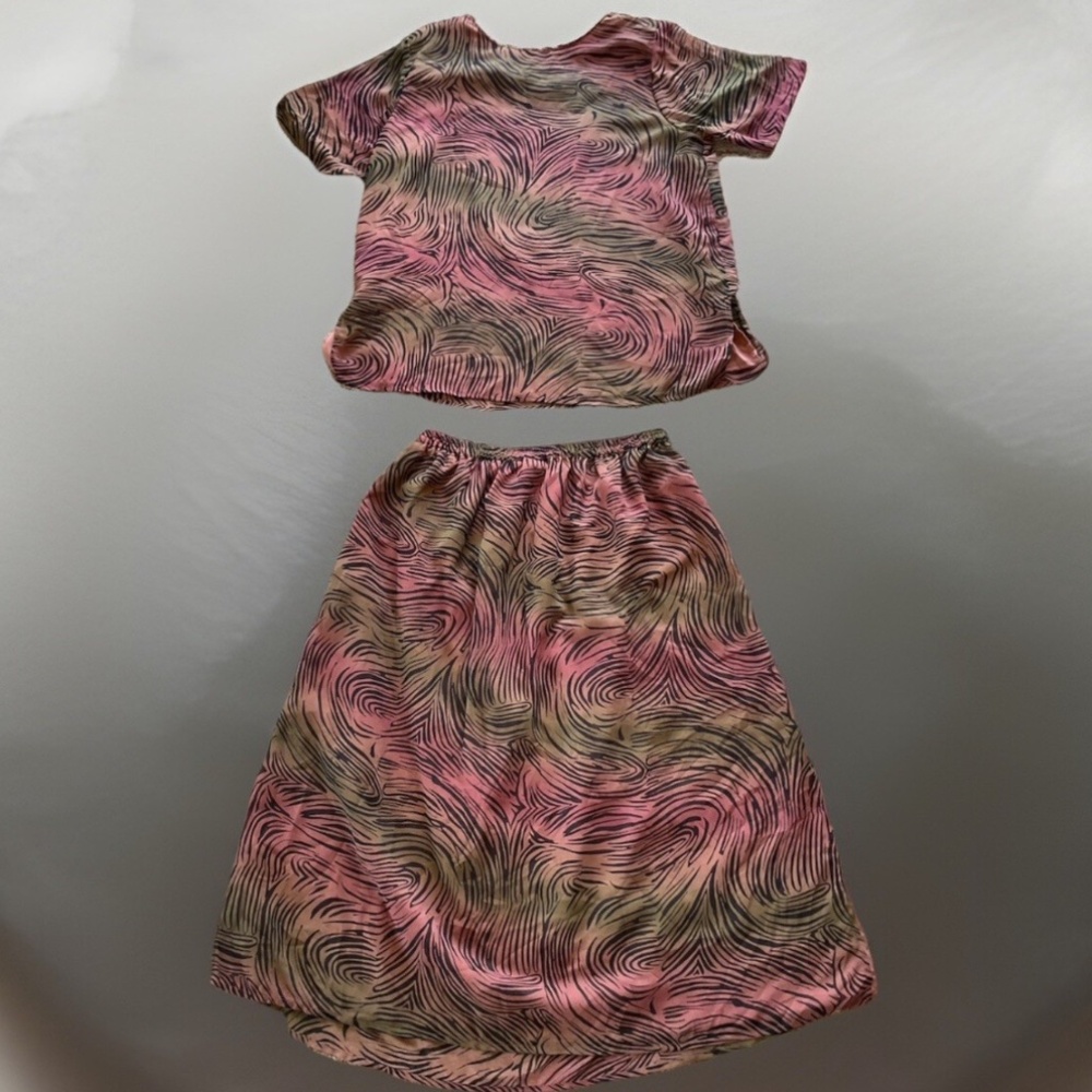 VTG KAKTUS PLUS 2PC Women's Sz XL Lined Skirt Blouse Top Tiger Print Keyhole